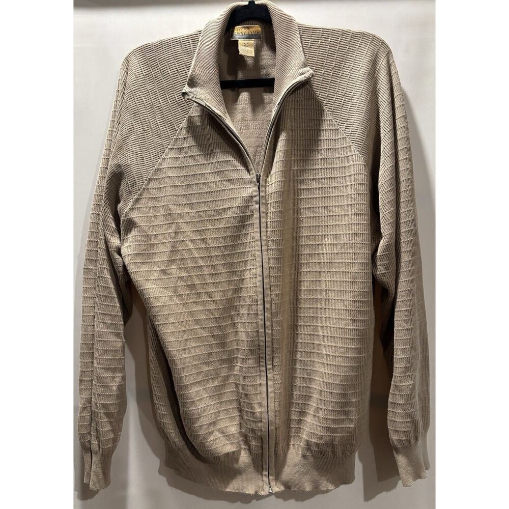 Bobby Chan Zipped Up Sweater Tan Size Large Silk 70% Cotton 30%
